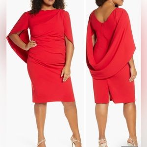 16w Betsy & Adam red crepe cape cocktail dress